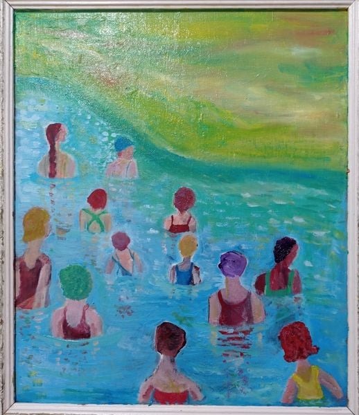 ציור שיעור התעמלות במים, שמן על בד, 40X50 (נמכר)