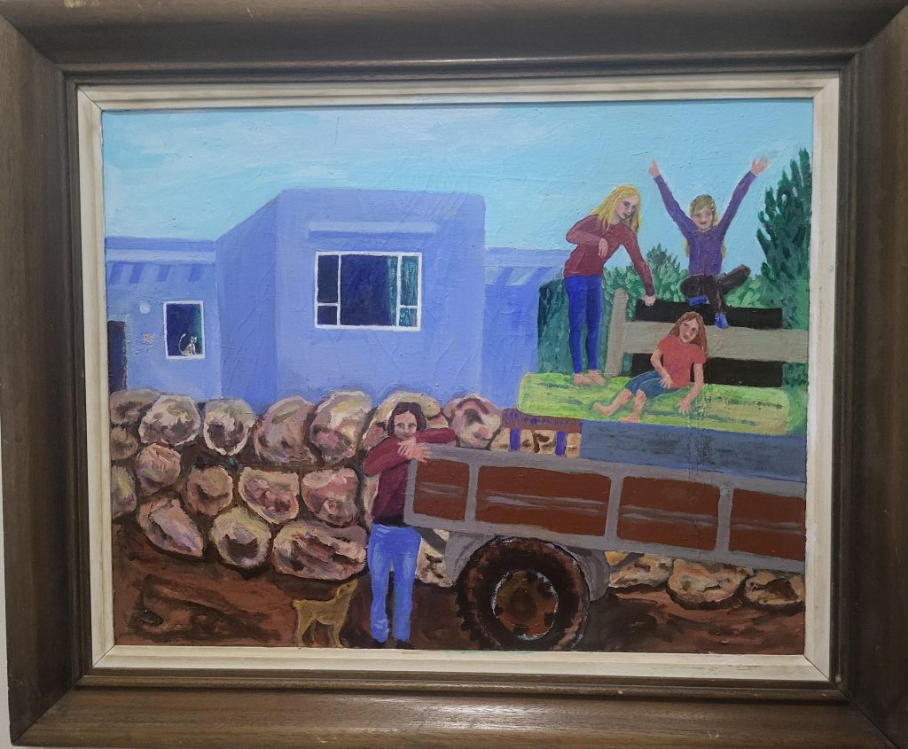 ציור הבית הכחול, אקריליק על בד, 150X60